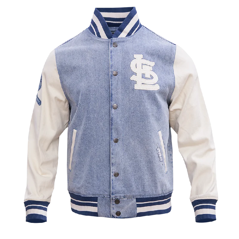 MLB ST. LOUIS CARDINALS VARSITY BLUES MEN'S DENIM VARSITY JACKET (DENIM/LINEN)