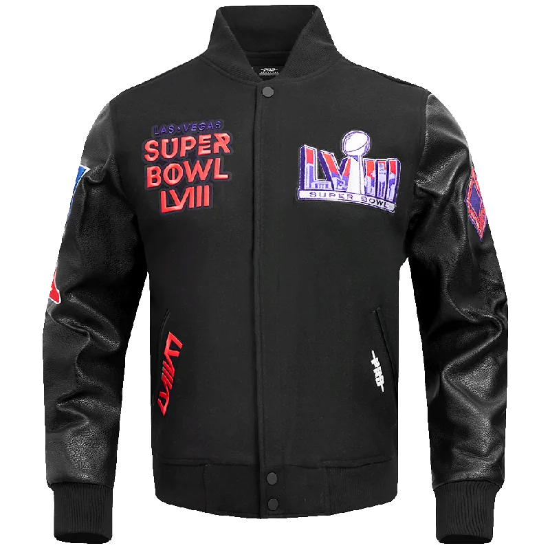 NFL SUPERBOWL LVIII MEN'S WOOL VARSITY JACKET (JET BLACK)