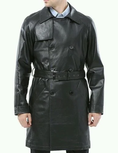 Koza Leathers Men's Genuine Lambskin Trench Coat Real Leather Jacket TM016