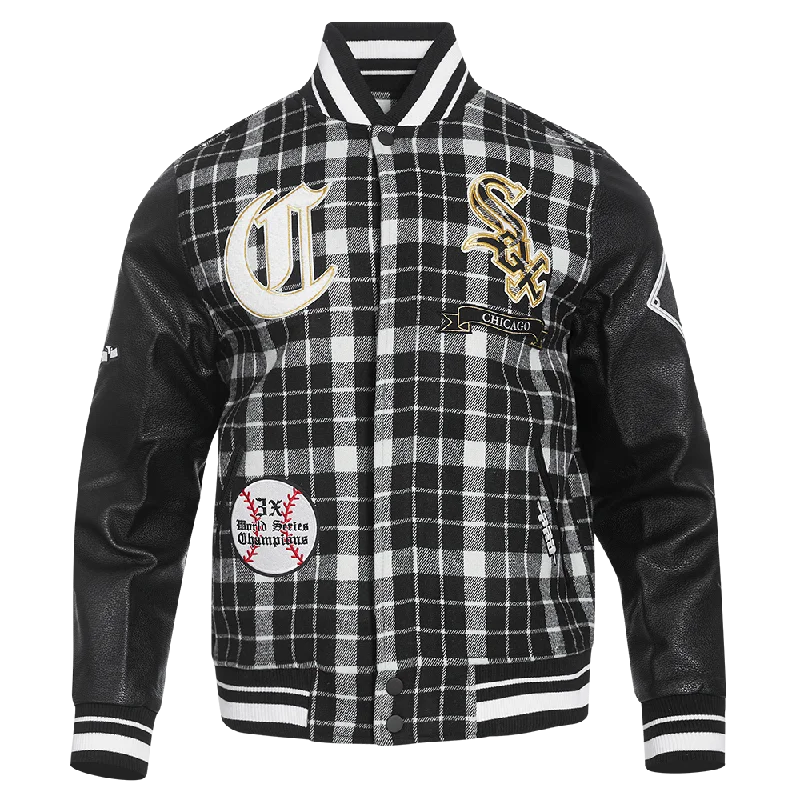 MLB CHICAGO WHITE SOX PRO PREP MEN'S PLAID WOOL VARSITY JACKET (WHITE/BLACK)