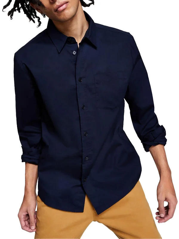 Mens Poplin Collared Button-Down Shirt