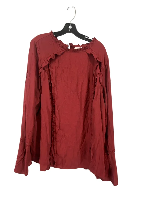 Top Long Sleeve By Ava & Viv In Maroon, Size: 2x