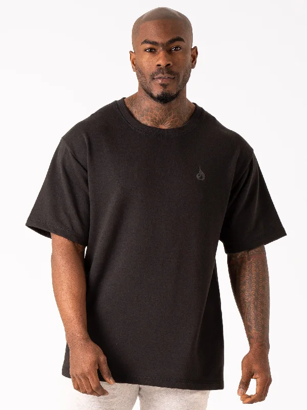 Throwback Fleece Oversized T-Shirt - Black