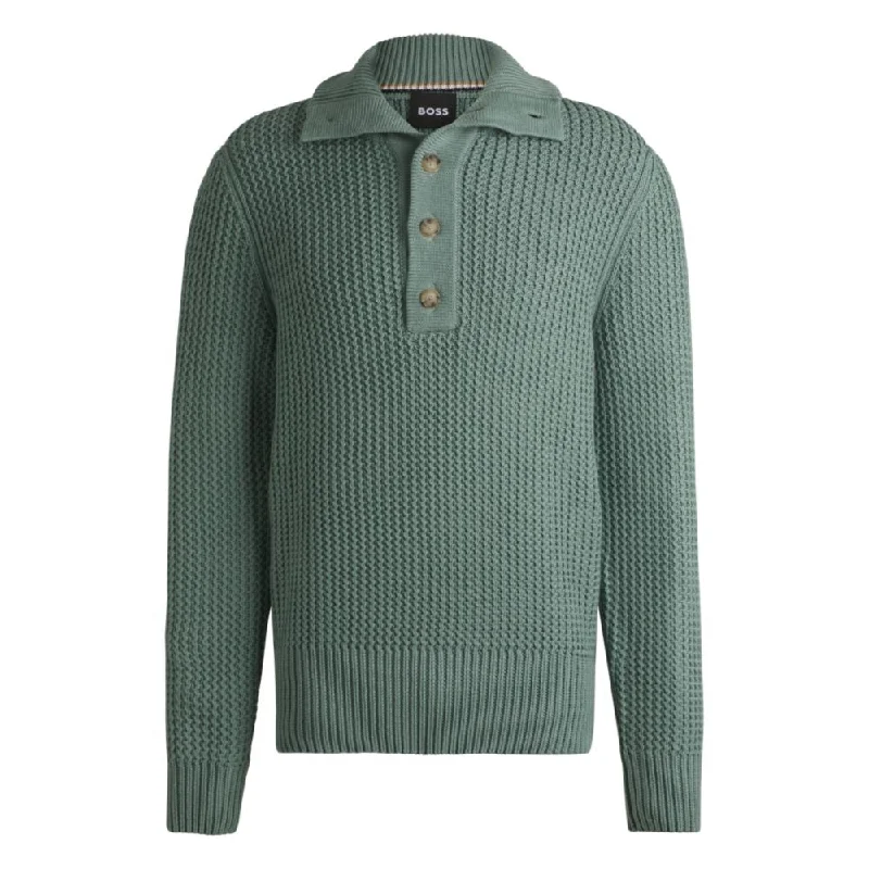 Wool regular-fit sweater with buttoned placket