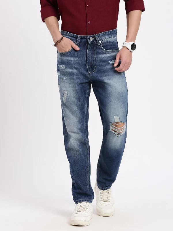 Men Regular Fit Cropped Blue Jeans