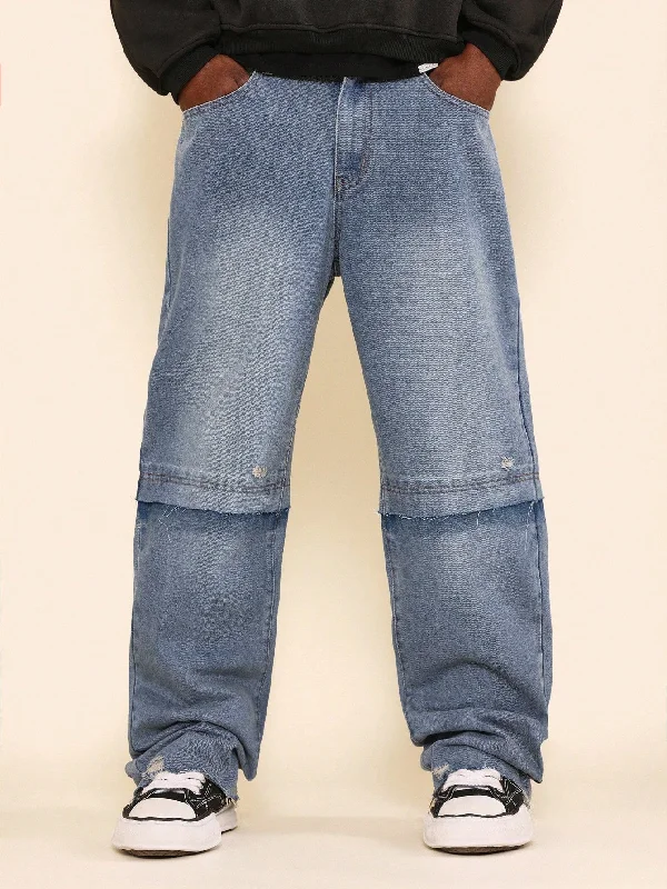 Loose Fit Raw Edge Double Knee Jean