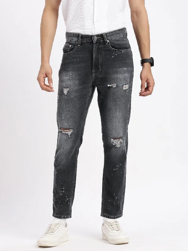 Men Regular Fit Cropped Grey Jeans