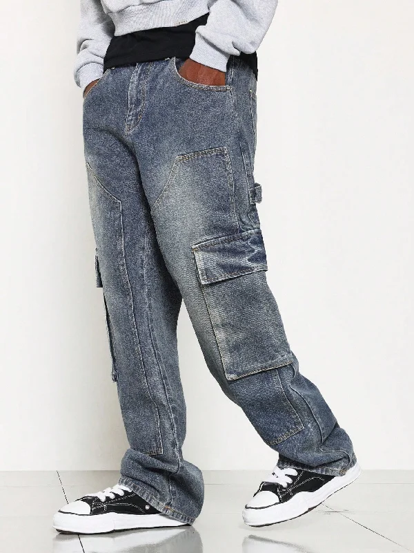 Straight Fit Washed Carpenter Cargo Jean