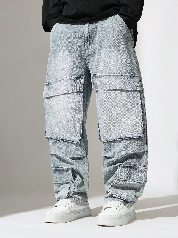 Washed Multi Cargo Skater Jean