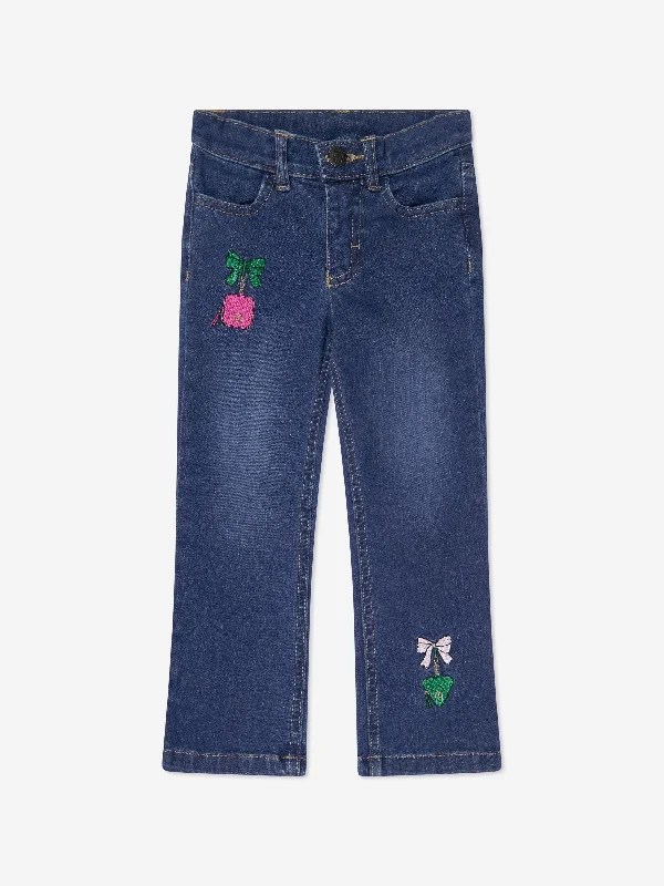 Aigner Girls Embroidered Flared Jeans in Blue