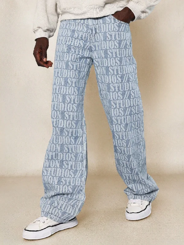 Flare Fit Jean With All Over Text Graphic Print