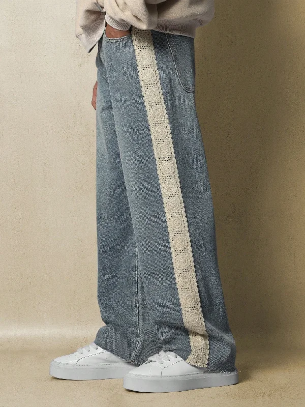 Loose Fit Jean With Crochet Side Panel