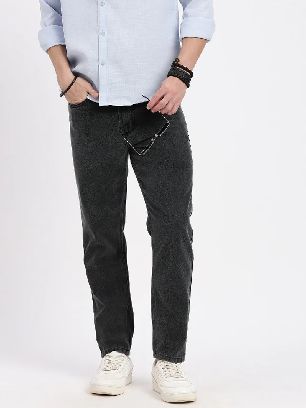 Men Regular Fit Cropped Grey Jeans