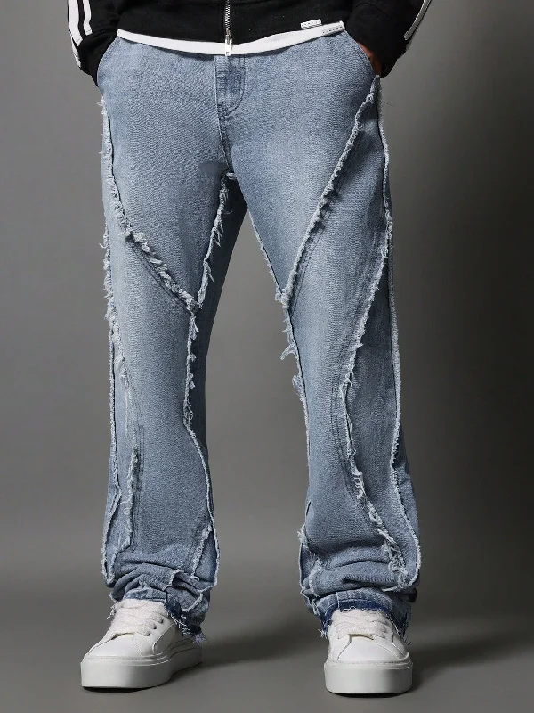 Flare Fit Washed Raw Edge Curve Jean