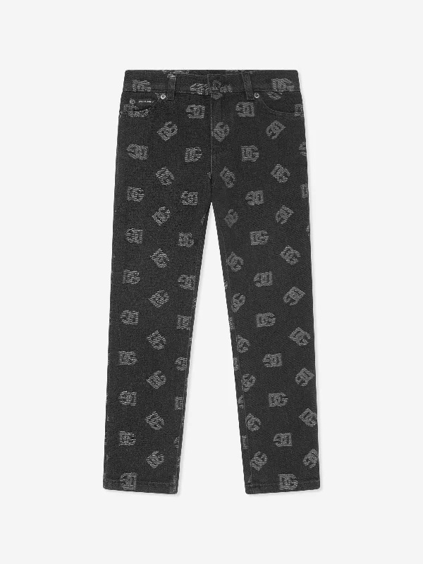 Dolce & Gabbana Boys Monogram Logo Jeans in Black