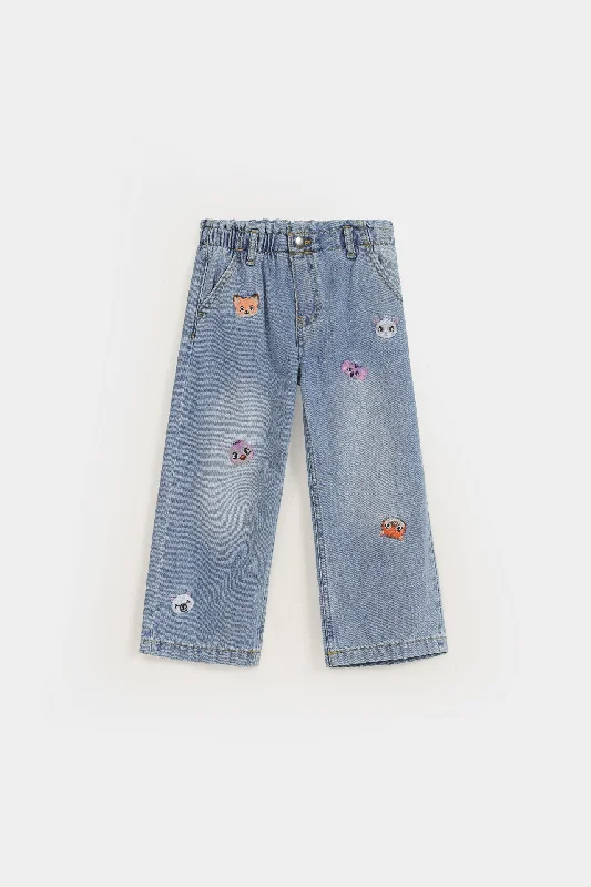 Embroidered Wide Leg Jeans