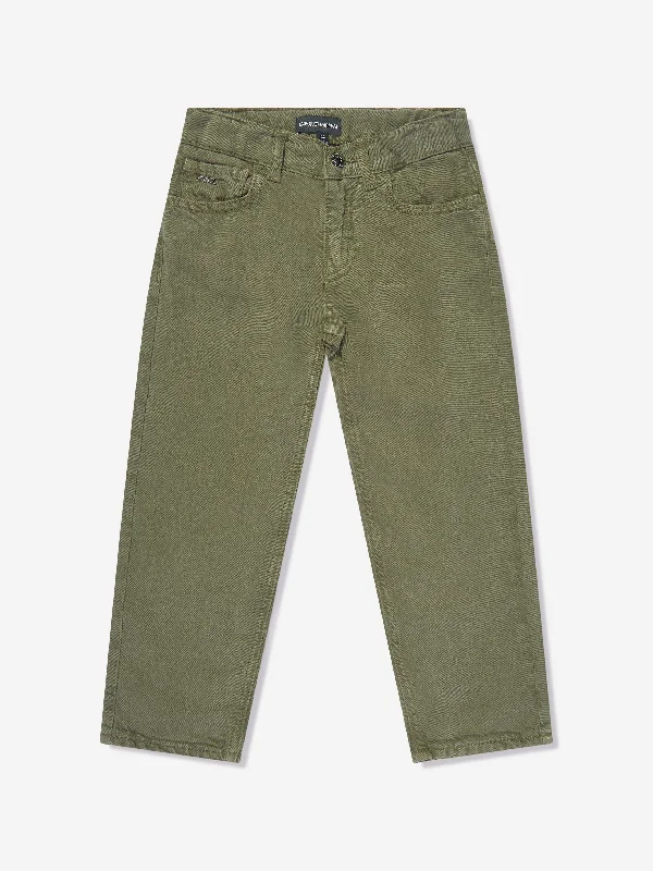 Emporio Armani Boys Linen Blend Trousers in Green