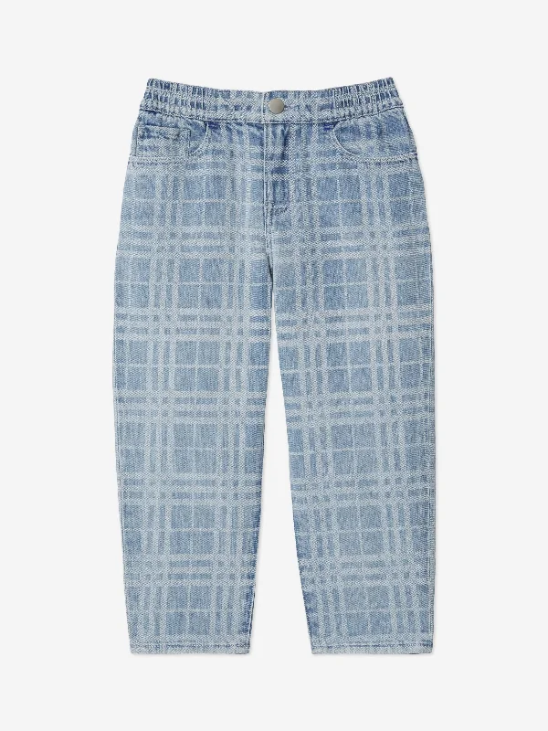 Burberry Boys Check Carven Trousers in Blue