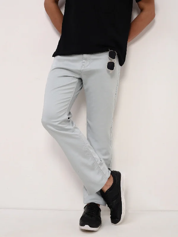 Men Sea Green Solid Straight Fit Jeans