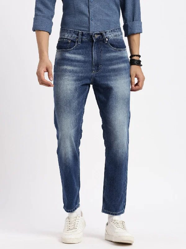 Men Regular Fit Cropped Blue Jeans