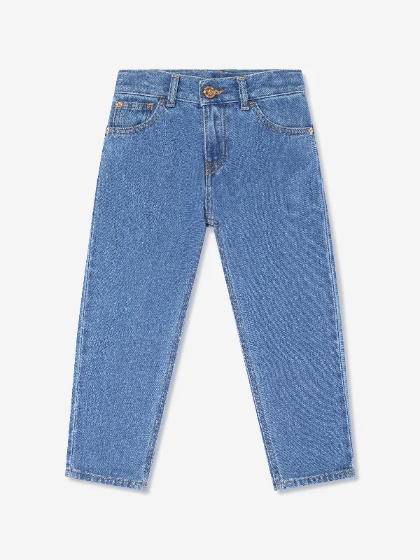 Versace Boys Washed Denim Regular Jeans in Blue