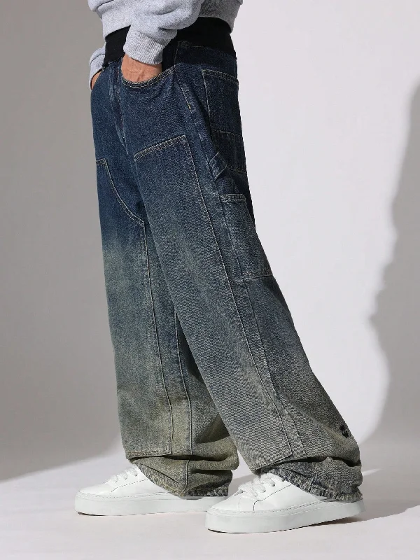 Straight Fit Washed Carpenter Panel Ombre Jean