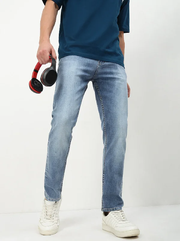 Men Blue Solid Straight Fit Jeans