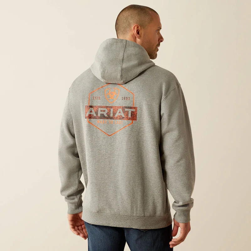 Ariat Men's Bold Hex Pullover Hoodie in Grey Heather