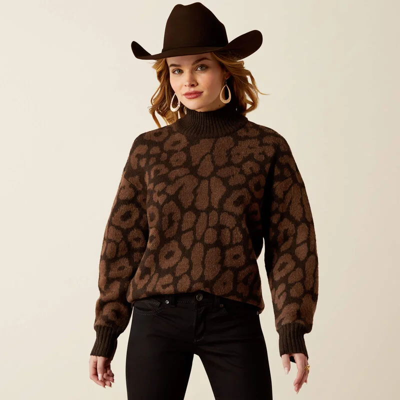 Ariat Women's Moda Turtle Neck Sweater in Mole Leopard