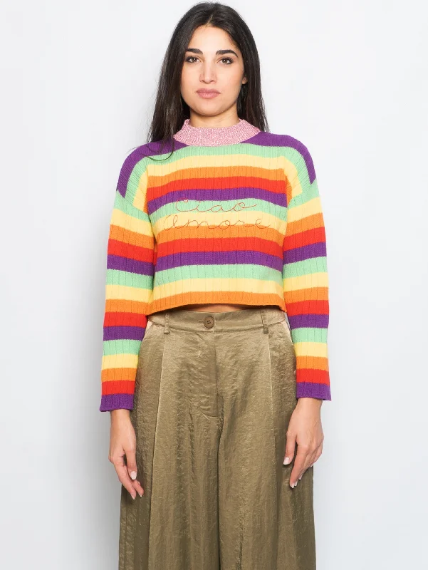 Maglia Crop Ciao Amore a Righe Multicolor