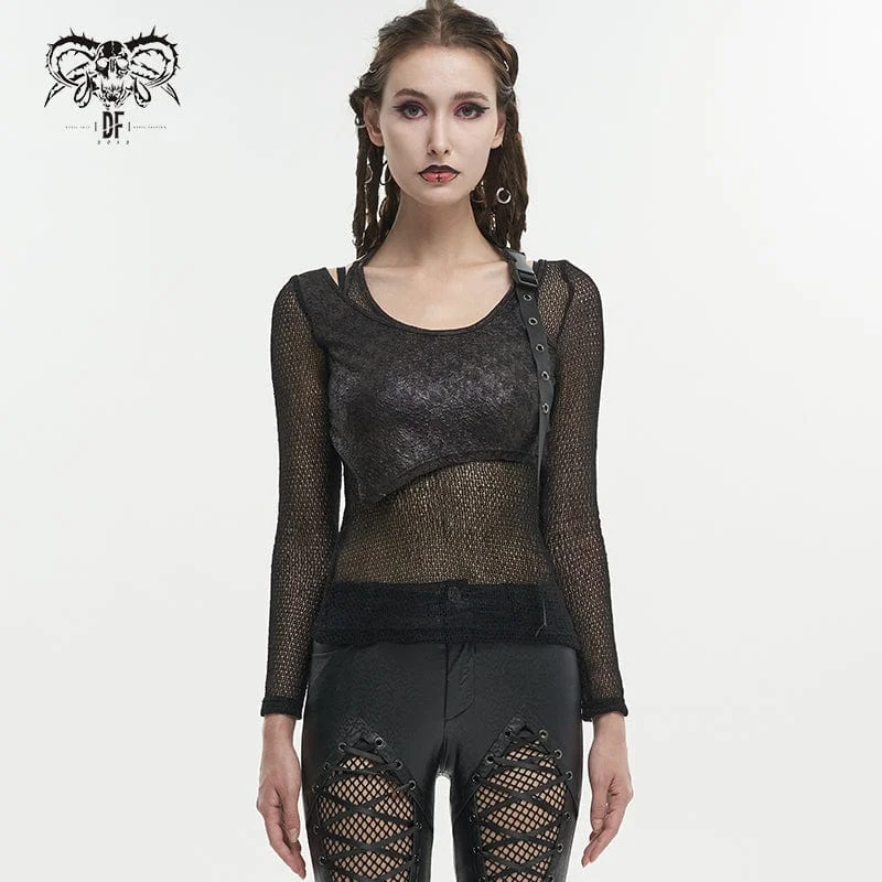 Women's Gothic Buckle Mesh Shirt