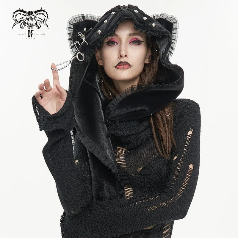 Women's Gothic Cat Ear Fluffy Scarf with Hood