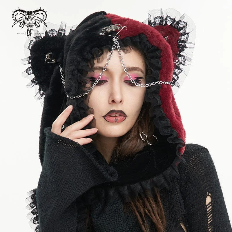 Women's Gothic Contrast Color Cat Ear Scarf with Hood