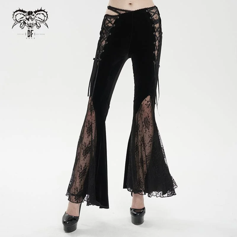 Women's Gothic Lace Splice Velvet Flared Pants