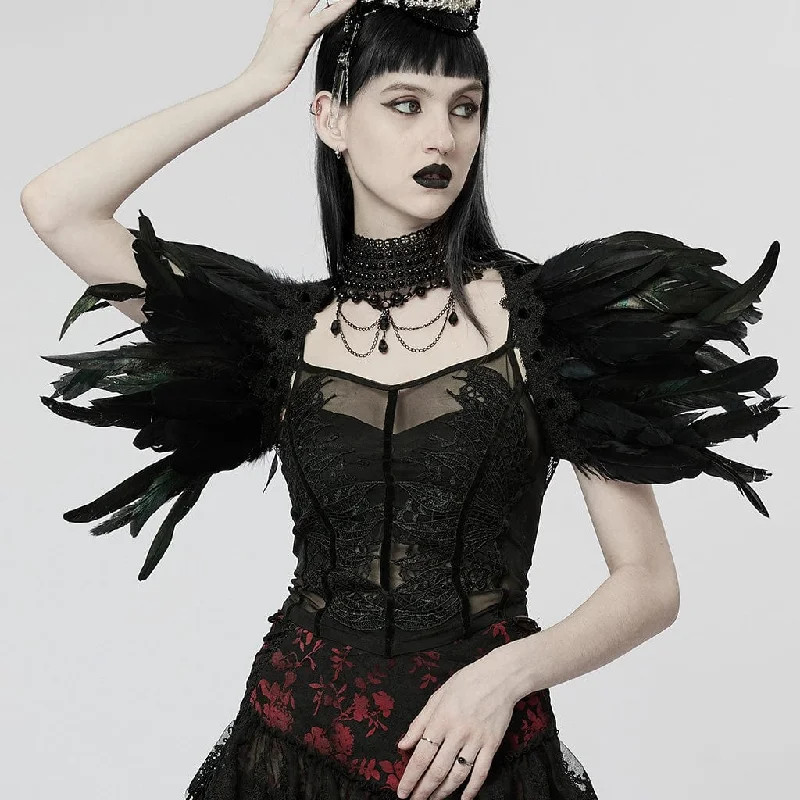 Women's Gothic Strappy Feather Cape