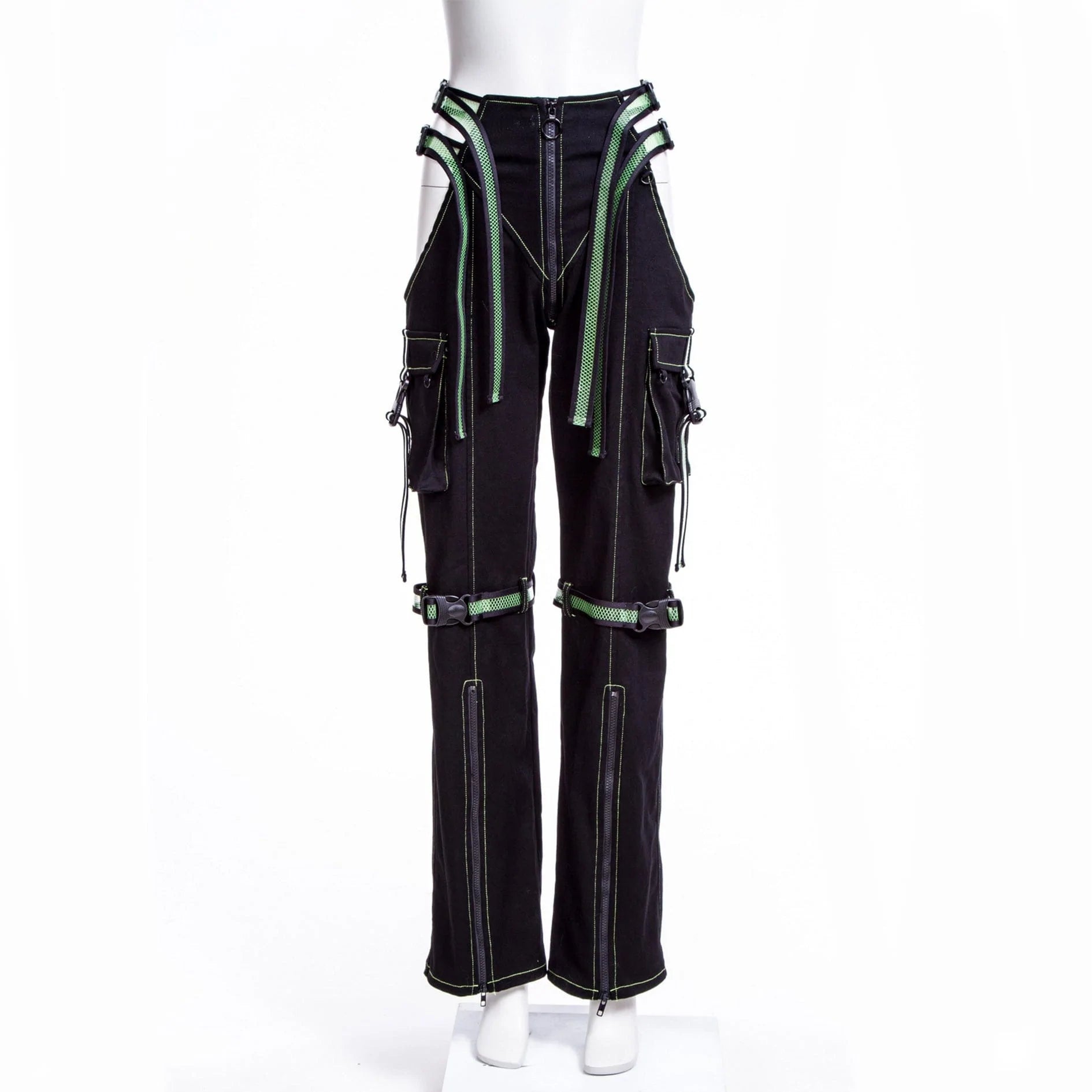 Women's Grunge Cutout  Straps Pants Green