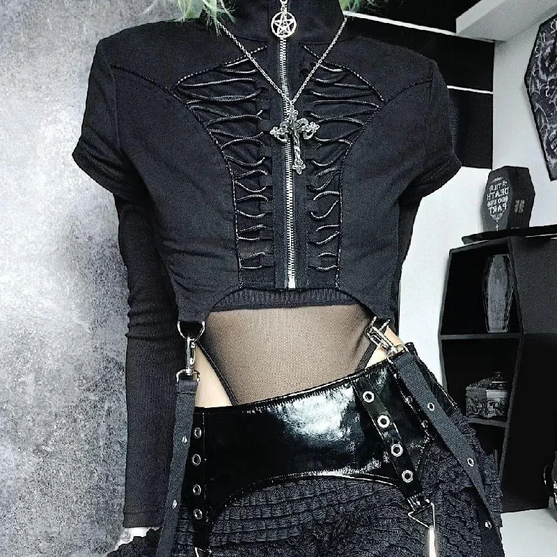 Women's Punk Stand Collar Irregular Crop Top