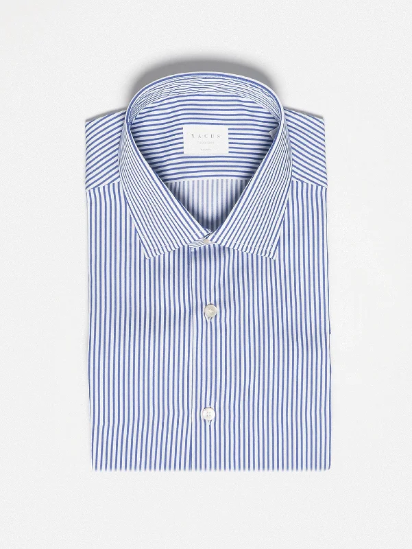 Camicia in Cotone No Stiro a Righe Bianco/Blu